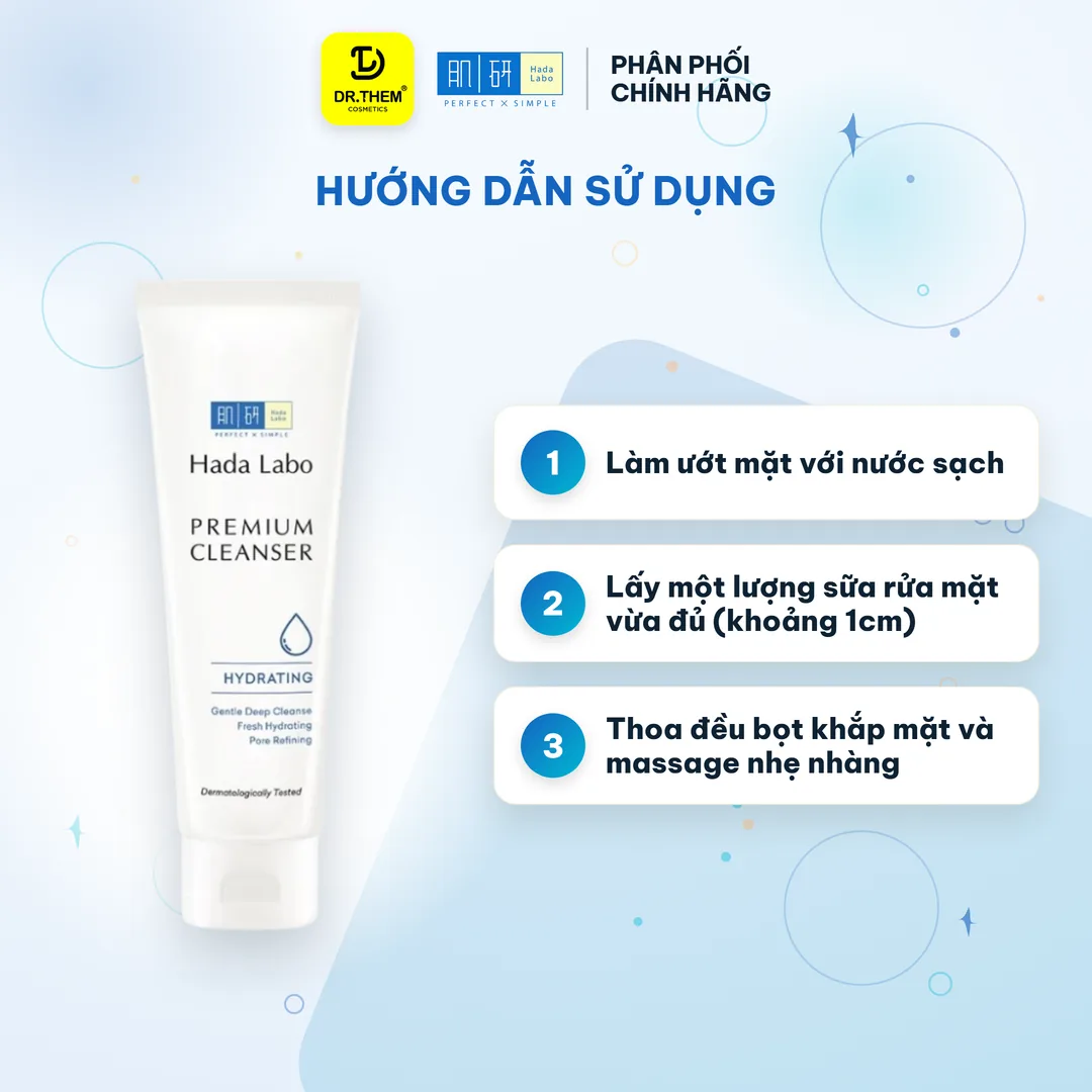 Sữa Rửa Mặt Hada Labo Premium Cleanser Hydrating Dưỡng Ẩm Cao Cấp 6 Loại HA & 5 Loại AHA Làm Sạch Sâu 100g – hướng dẫn sử dụng