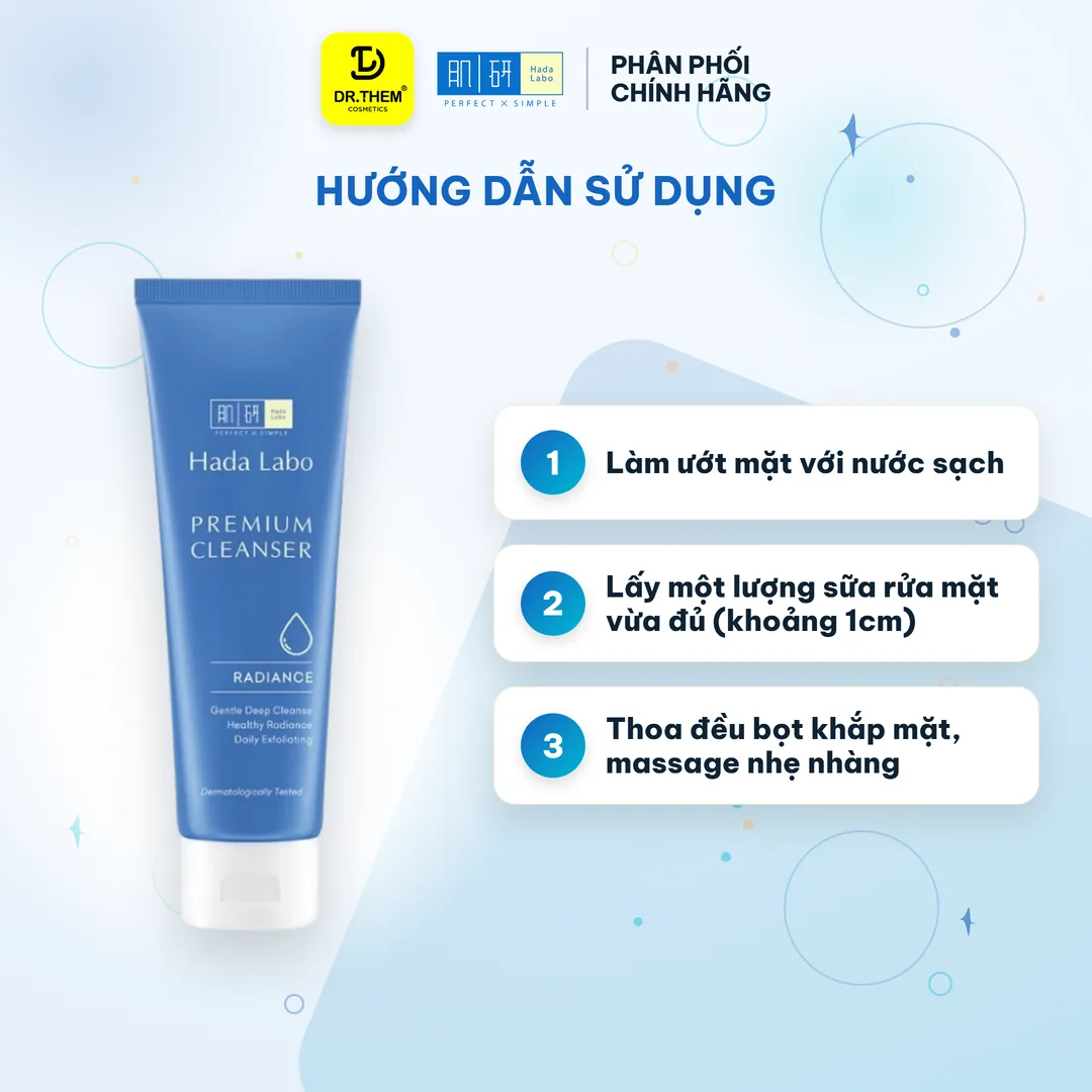 Sữa Rửa Mặt Hada Labo Premium Cleanser Radiance Dưỡng Sáng Cao Cấp Vitamin C B3 & Cám Gạo Cho Da Thâm Sạm 100g – hướng dẫn sử dụng