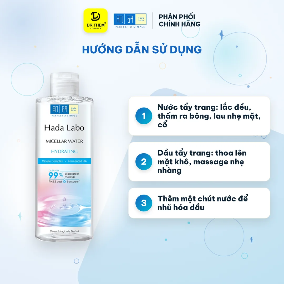 Nước Tẩy Trang Hada Labo Micellar Water Hydrating Làm Sạch Sâu Dưỡng Ẩm HA Cho Mọi Loại Da 240ml – hướng dẫn sử dụng