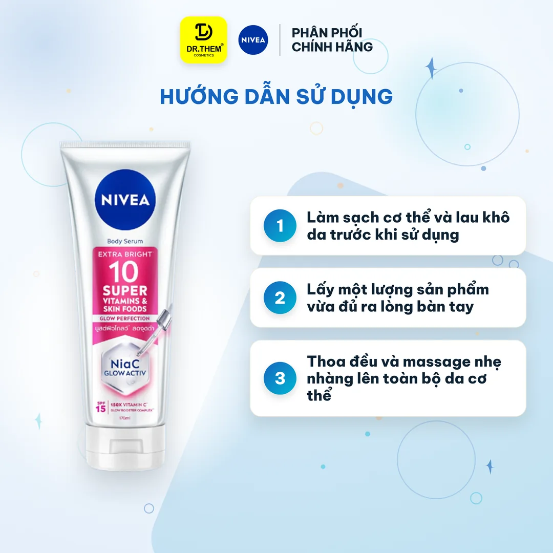 Sữa Dưỡng Thể Nivea Extra Bright Body Serum Dưỡng Sáng Đều Màu Hỗ Trợ Mờ Thâm Nám Cho Da Cơ Thể 170ml/300ml/350ml – hướng dẫn sử dụng