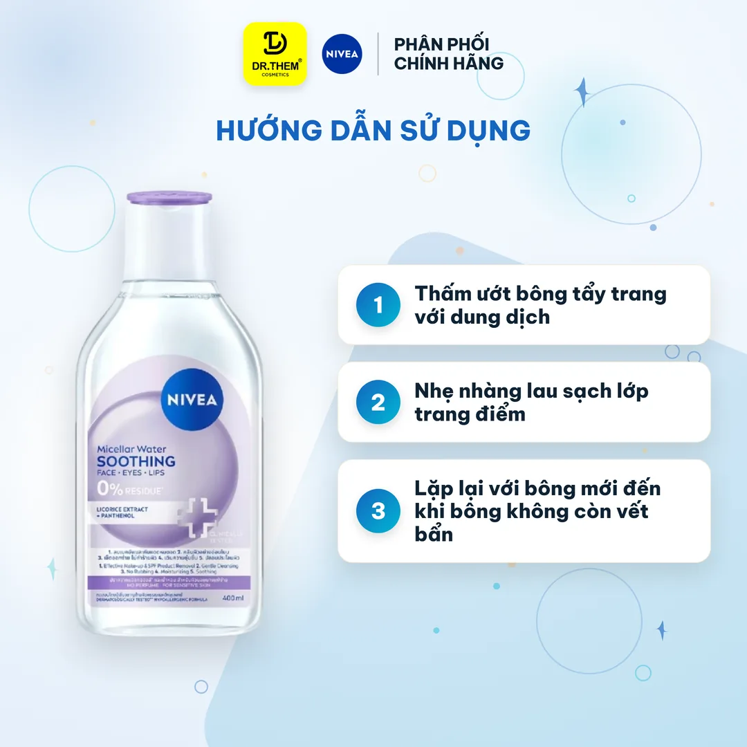 Nước Tẩy Trang NIVEA Soothing Micellar Water Làm Dịu Da Giảm Khô Mẩn Đỏ Kích Ứng Cho Da Nhạy Cảm 400ml – hướng dẫn sử dụng