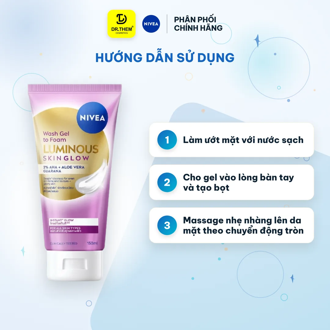 Sữa Rửa Mặt NIVEA Luminous Skin Glow Tạo Bọt Làm Sạch Sâu Dưỡng Sáng Kiểm Soát Dầu Cho Nam Và Nữ 150ml – hướng dẫn sử dụng