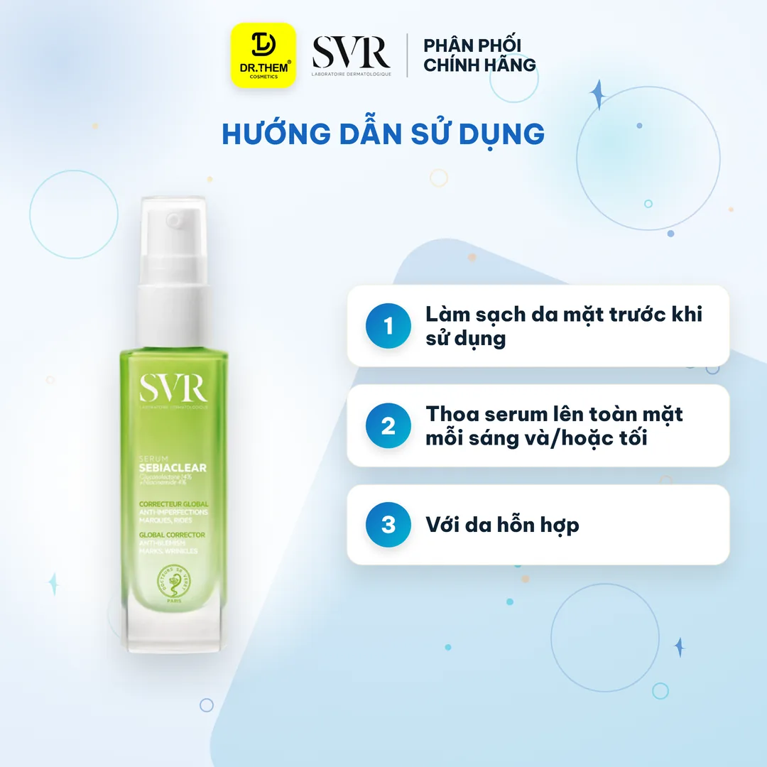 Serum SVR Sebiaclear Serum Hỗ Trợ Giảm Mụn Mờ Thâm Nám Làm Mềm Mịn Da Cho Da Dầu Mụn Nhạy Cảm 30ml – hướng dẫn sử dụng