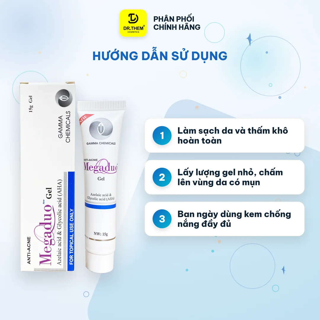 Gel Giảm Mụn Megaduo Bản Thường Azelaic Và AHA Bản Plus Retinal Salicylic AHA Hỗ Trợ Giảm Mụn Mờ Thâm 15g – hướng dẫn sử dụng