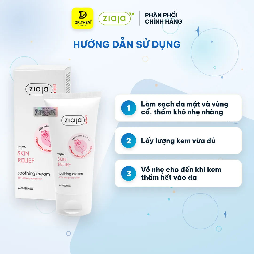 Kem Dưỡng Ziaja Med Skin Relief Soothing Cream Anti-Redness Làm Dịu Da Hỗ Trợ Giảm Mẩn Đỏ Cho Da Nhạy Cảm 50ml – hướng dẫn sử dụng