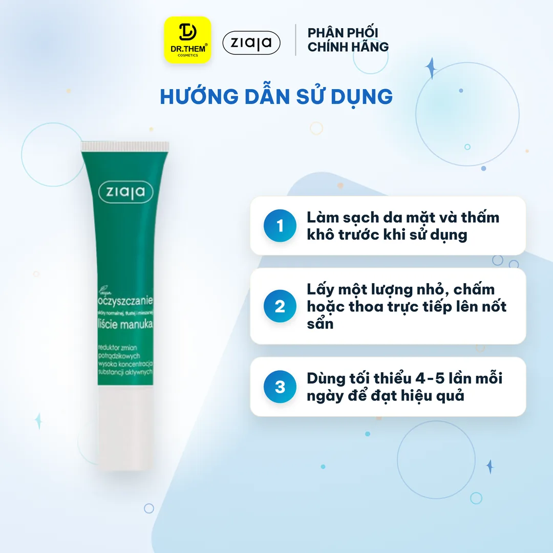 Kem Chấm Mụn Ziaja Manuka Tree Reduktor Zmian Potradzikowych Hỗ Trợ Giảm Mụn Nồng Độ Hoạt Chất Cao 15ml – hướng dẫn sử dụng