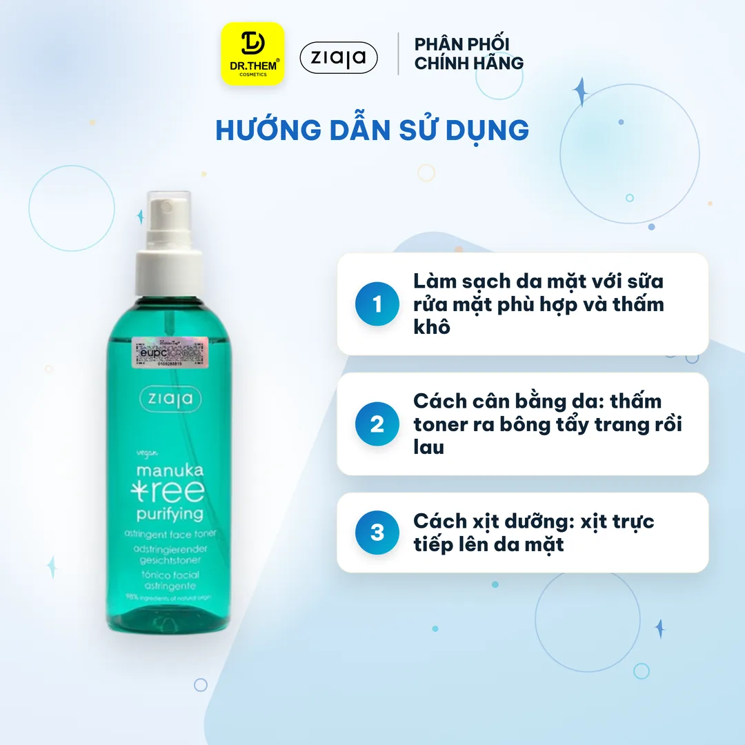 Toner Xịt Khoáng Ziaja Manuka Tree Purifying Astringent Face Se Khít Lỗ Chân Lông Cho Da Dầu Mụn 200ml – hướng dẫn sử dụng