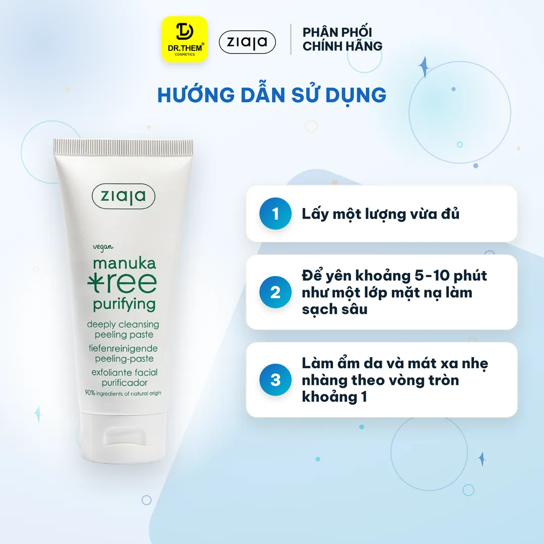 Tẩy Tế Bào Chết Mặt Nạ 3in1 Ziaja Manuka Tree Purifying Deeply Cleansing Peeling Paste Cho Da Dầu Mụn 75ml – hướng dẫn sử dụng