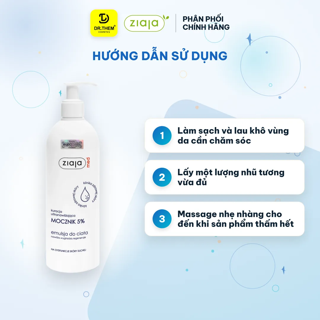 Nhũ Tương Dưỡng Ẩm Toàn Thân Ziaja Med Mocznik 5% Urea Làm Mềm Tái Tạo Da Khô Nứt Nẻ 400ml – hướng dẫn sử dụng