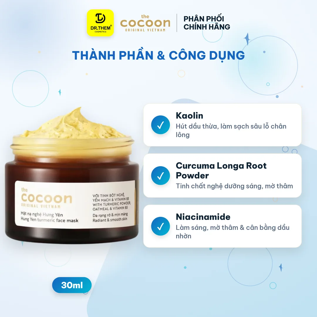 Mặt Nạ Nghệ Hưng Yên Cocoon Turmeric Mask Dưỡng Sáng Đều Màu Da Mịn Màng Rạng Rỡ Cho Mọi Loại Da 30ml – thành phần & công dụng