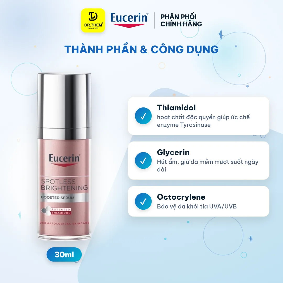 Tinh Chất Eucerin Spotless Brightening Booster Serum Thiamidol Dưỡng Sáng Da Hỗ Trợ Mờ Thâm Nám 30ml – thành phần & công dụng