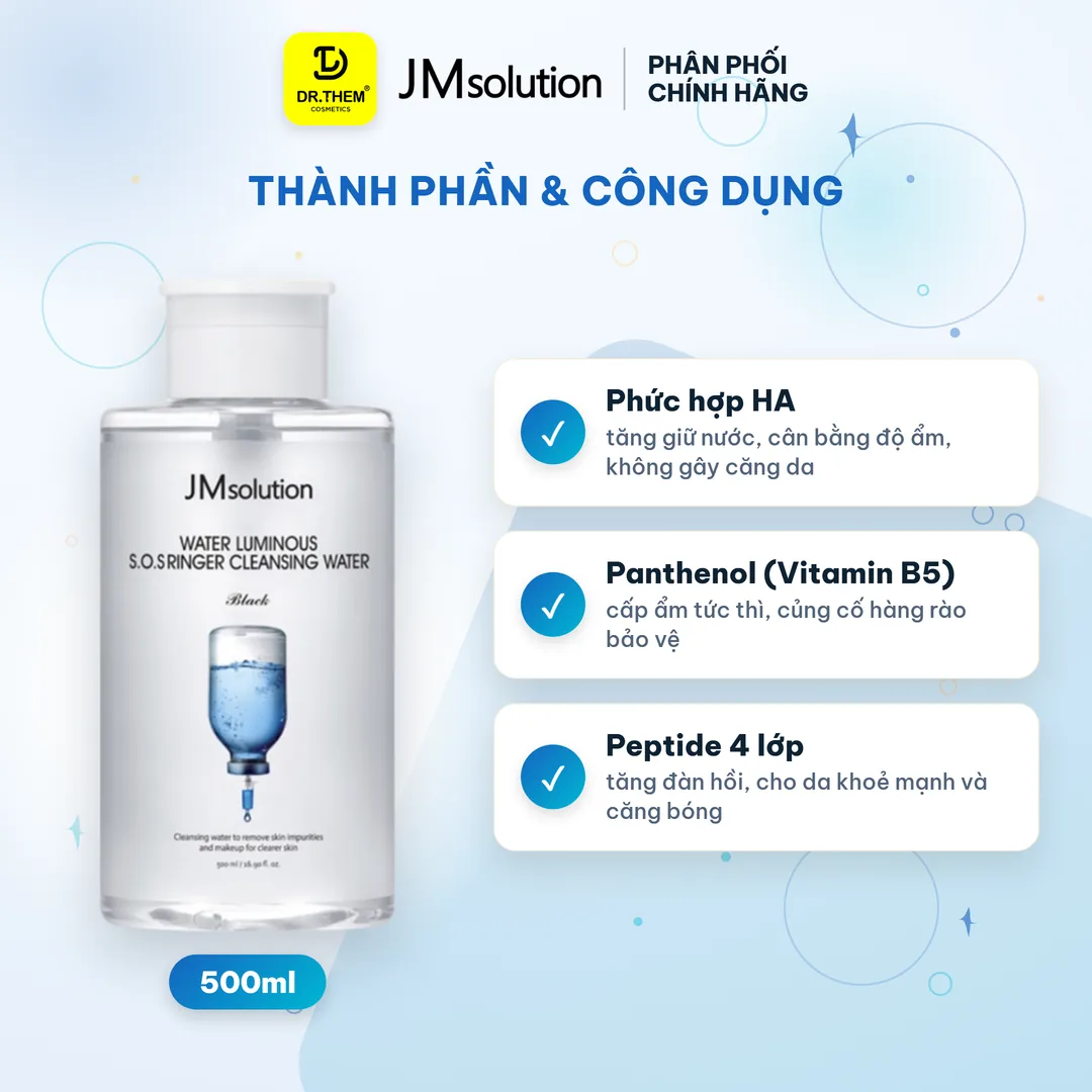 Nước Tẩy Trang JMsolution Centella Ceramide S.O.S Ringer Cleansing Water Làm Sạch Cấp Ẩm Cho Mọi Loại Da 500ml 850ml – thành phần & công dụng