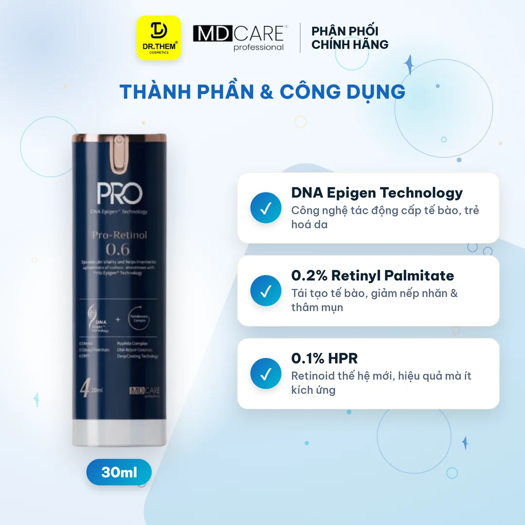 Kem Dưỡng Đêm MD Care Pro Retinol Hỗ Trợ Làm Sáng Da Cải Thiện Nếp Nhăn Và Dấu Hiệu Lão Hóa 30ml – thành phần & công dụng