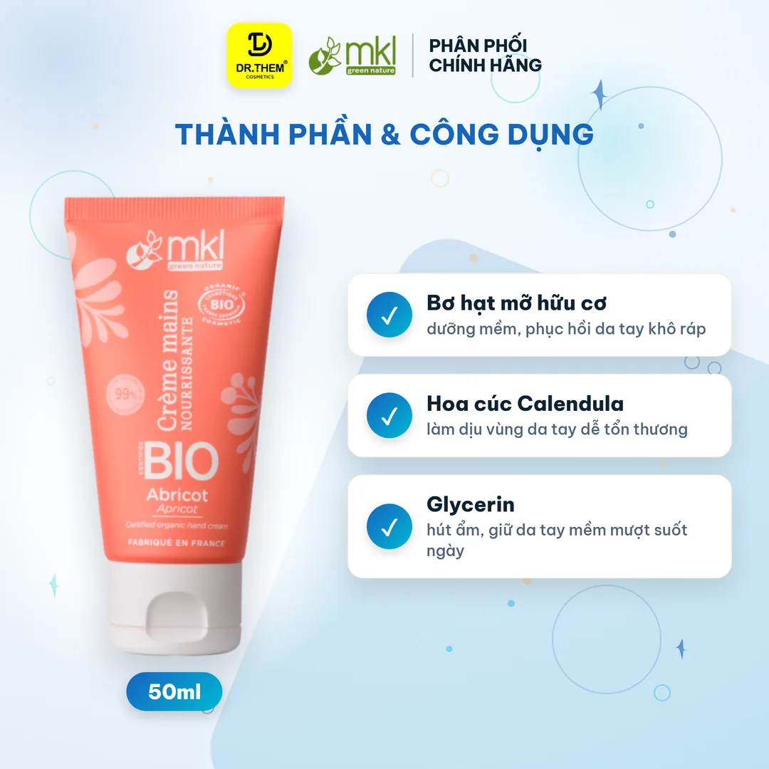 Kem Dưỡng Tay Và Móng Hữu Cơ MKL Green Nature Hand Cream Ecocert Dưỡng Ẩm Mềm Mịn Không Nhờn Rít 50ml – thành phần & công dụng