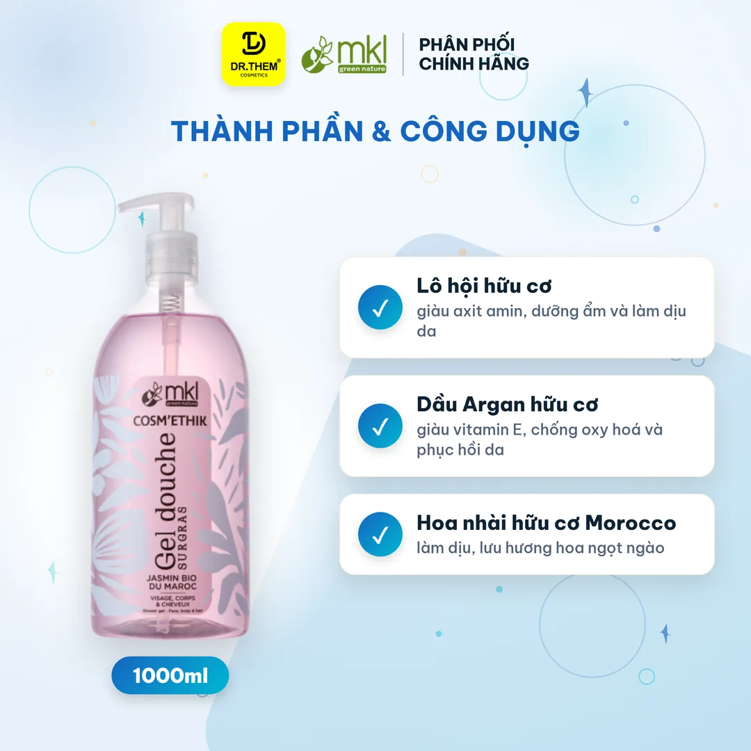 Gel Tắm Hữu Cơ MKL Green Nature Shower Gel pH5.5 Không Xà Phòng Dưỡng Ẩm Dịu Nhẹ Cho Da Nhạy Cảm 1000ml – thành phần & công dụng