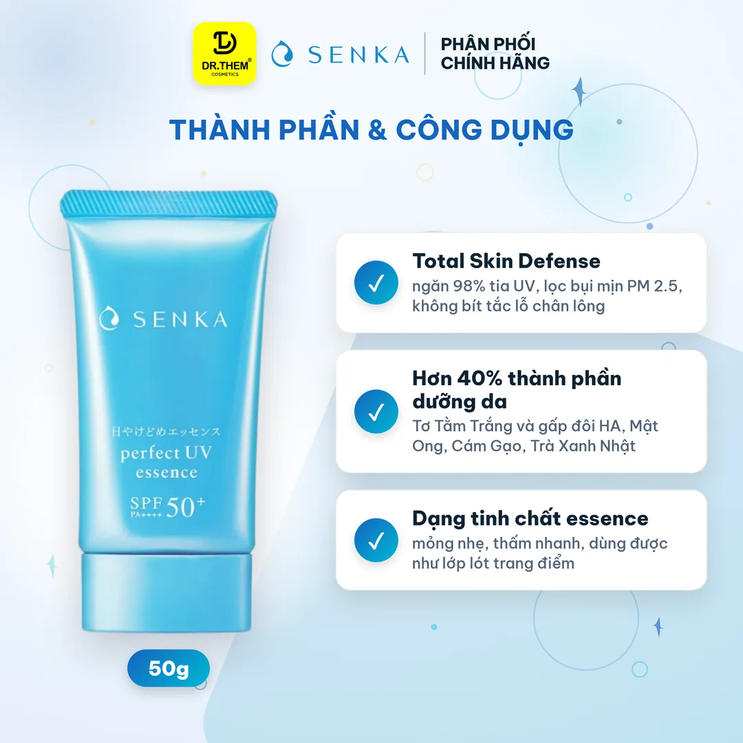 Kem Chống Nắng Senka Perfect UV SPF50+ PA++++ Bảo Vệ Da Kiềm Dầu Dưỡng Ẩm Nâng Tông 40ml 50ml 80ml – thành phần & công dụng