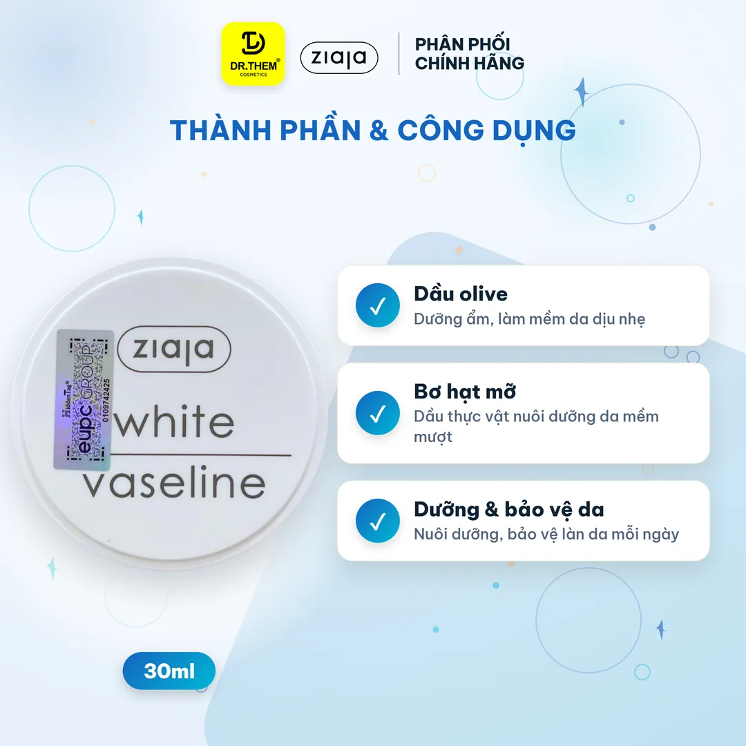 Sáp Dưỡng Môi Ziaja White Vaseline Dưỡng Ẩm Làm Mềm Giảm Khô Nứt Nẻ Cho Môi Và Vùng Da Khô 30ml – thành phần & công dụng