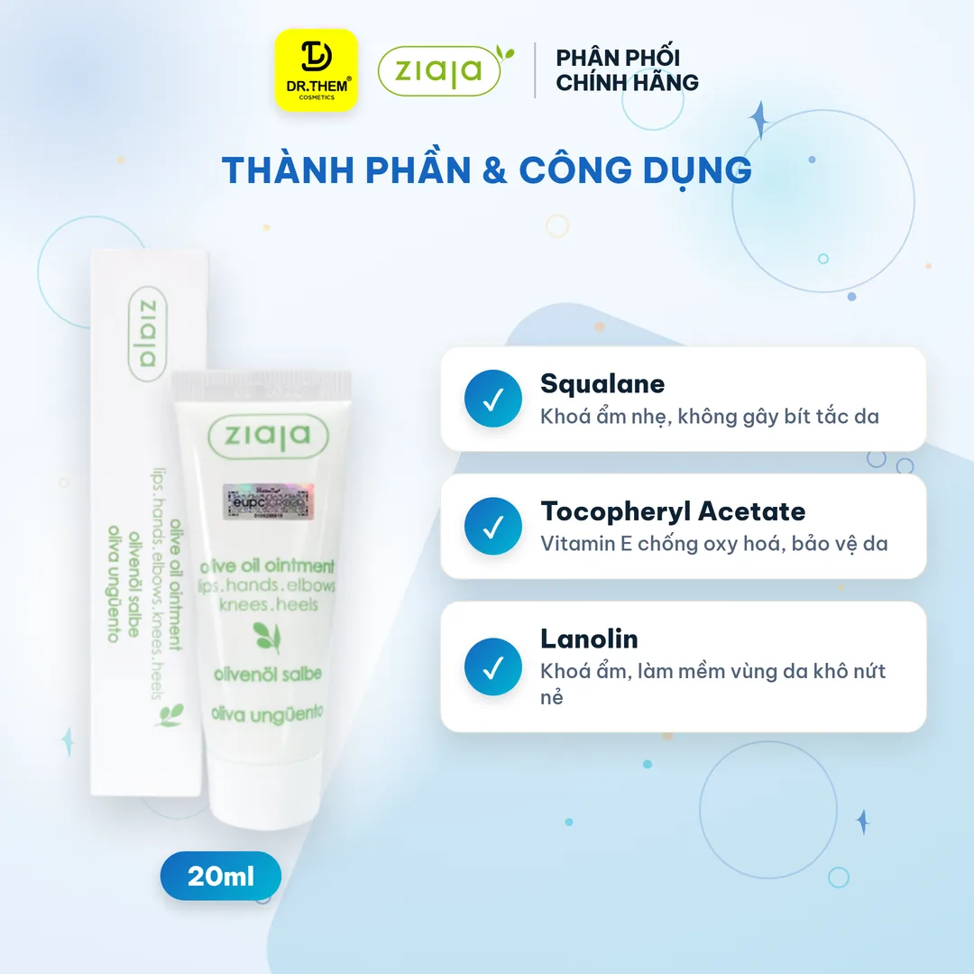 Sáp Dưỡng Môi Ziaja Olive Oil Ointment Dầu Ô Liu Dưỡng Ẩm Làm Mềm Môi Khô Nứt Nẻ Cho Mọi Loại Da 20ml – thành phần & công dụng