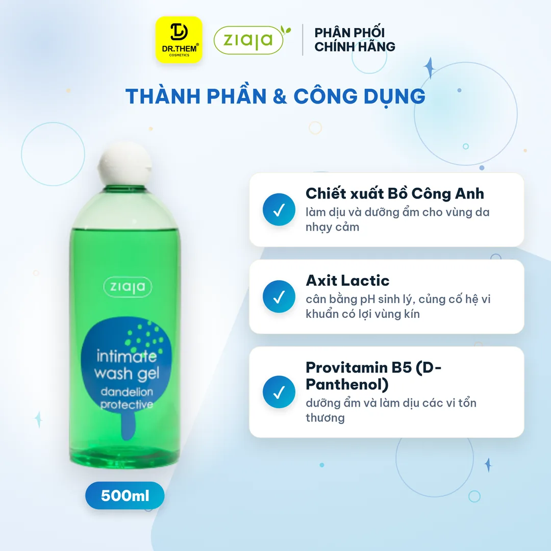 Dung Dịch Vệ Sinh Phụ Nữ Ziaja Intimate Bồ Công Anh Thơm Mát Dịu Nhẹ 500ml – thành phần & công dụng
