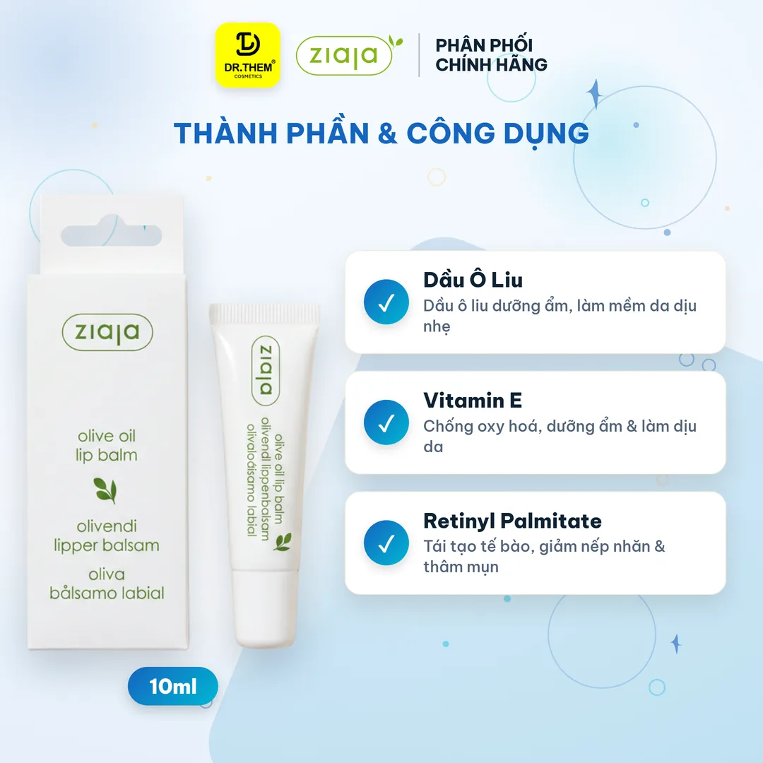 Son Dưỡng Môi Ziaja Olive Oil Lip Balm Dầu Ô Liu Dưỡng Ẩm Ngừa Khô Nứt Nẻ Cho Bờ Môi Hồng Tự Nhiên 10ml – thành phần & công dụng