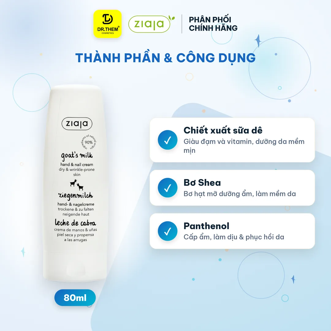 Kem Dưỡng Tay Móng Sữa Dê Ziaja Goat Milk Hand And Nail Cream Dưỡng Ẩm Làm Mềm Da Tay Cho Da Khô Thô Ráp 80ml – thành phần & công dụng