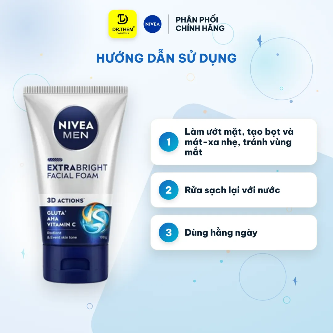 Sữa Rửa Mặt Nivea Men Extra Bright Facial Foam Làm Sạch Sâu Kiềm Dầu Dưỡng Sáng Da Cho Nam 100g 3
