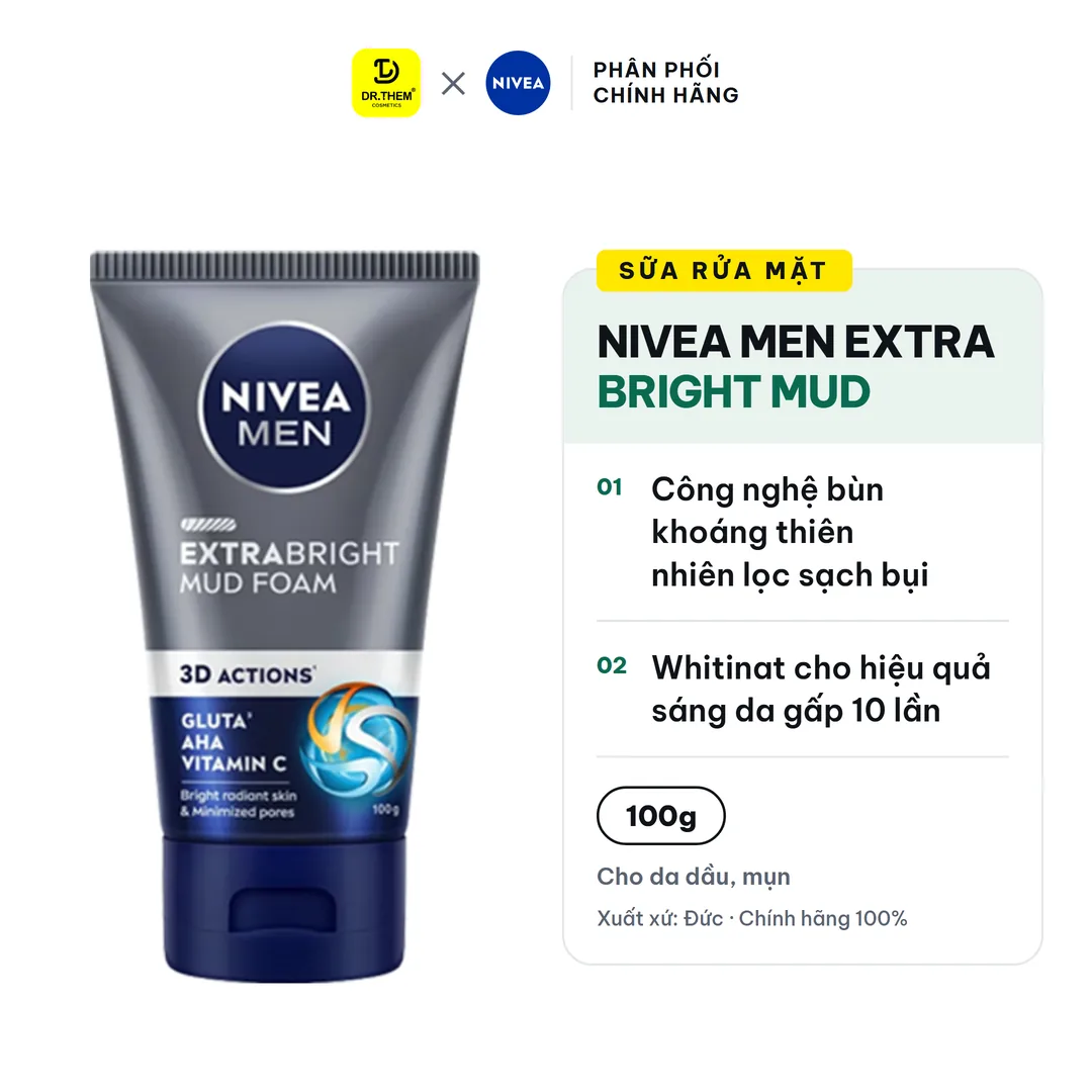 Sữa Rửa Mặt Nivea Men Extra Bright Mud Bùn Khoáng Sáng Da 100g