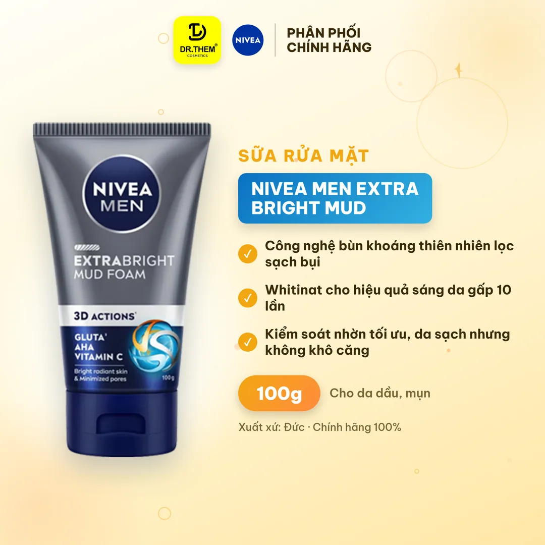 Sữa Rửa Mặt Nivea Men Extra Bright Mud Bùn Khoáng Sáng Da 100g