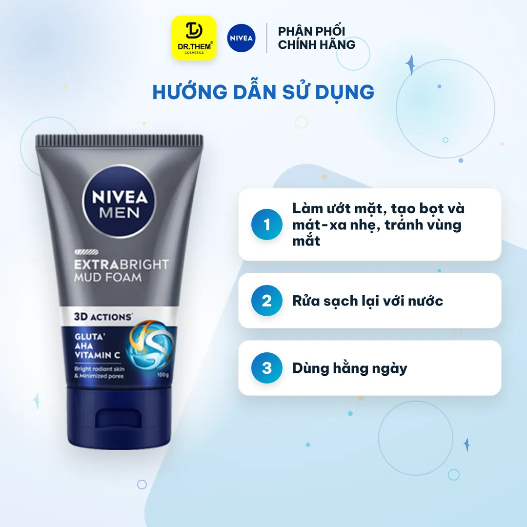 Sữa Rửa Mặt Nivea Men Extra Bright Mud Bùn Khoáng Sáng Da 100g 3