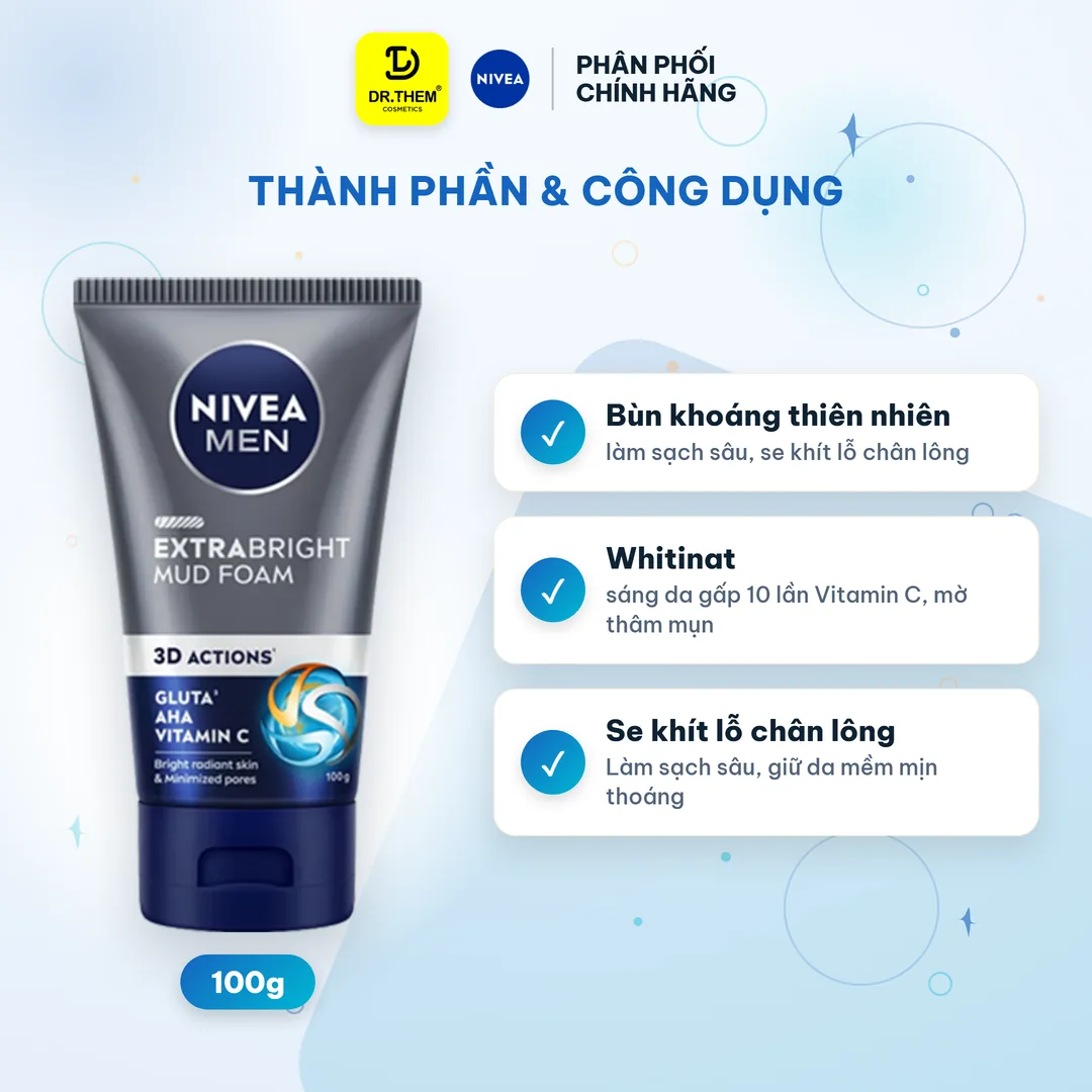 Sữa Rửa Mặt Nivea Men Extra Bright Mud Bùn Khoáng Sáng Da 100g 2