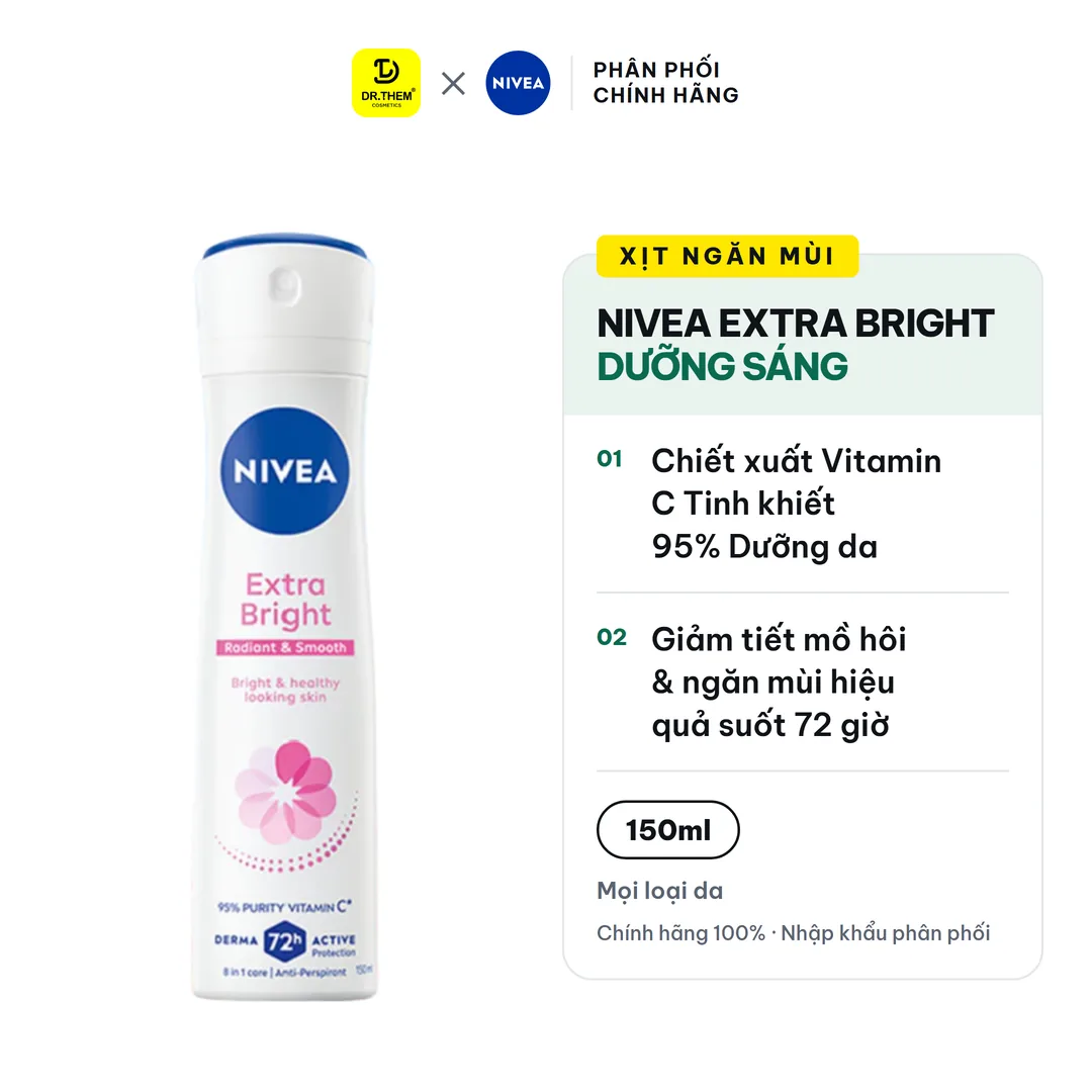 Xịt Ngăn Mùi Nivea Extra Bright Dưỡng Sáng Giảm Thâm 150ml