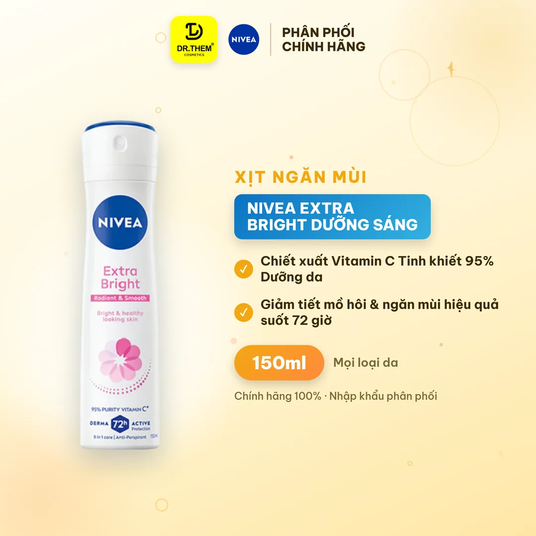 Xịt Ngăn Mùi Nivea Extra Bright Dưỡng Sáng Giảm Thâm 150ml