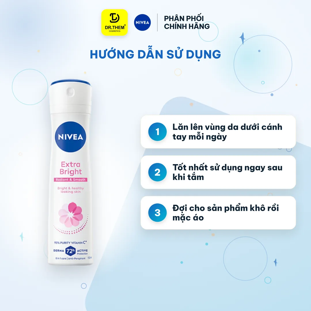 Xịt Ngăn Mùi Nivea Extra Bright Dưỡng Sáng Giảm Thâm 150ml 3