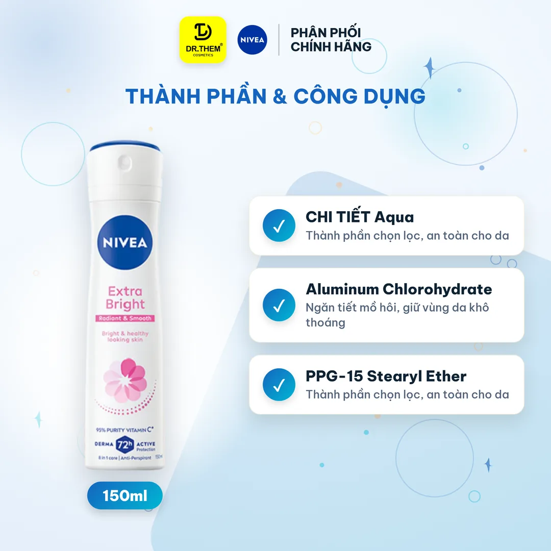 Xịt Ngăn Mùi Nivea Extra Bright Dưỡng Sáng Giảm Thâm 150ml 2