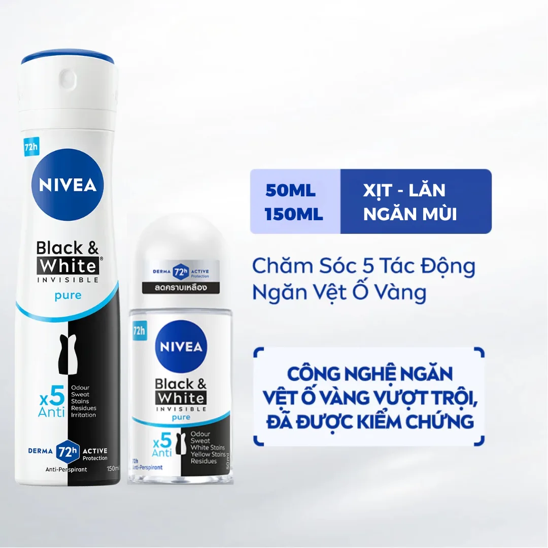 Xịt Lăn Ngăn Mùi Nivea Black And White Ngăn Vệt Ố Vàng Trên Áo Thanh Mát Dịu Nhẹ 50ml/150ml 2