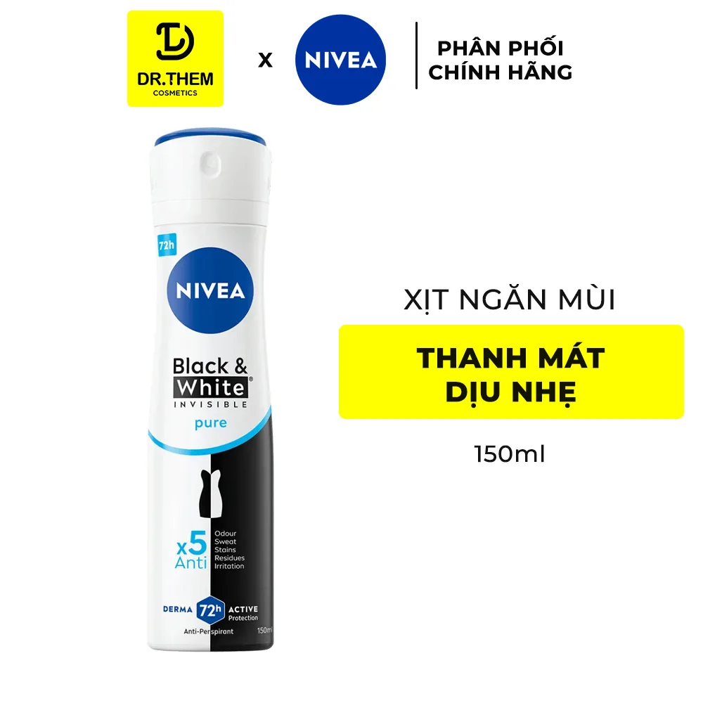 Xịt Lăn Ngăn Mùi Nivea Black And White Ngăn Vệt Ố Vàng Trên Áo Thanh Mát Dịu Nhẹ 50ml/150ml 6