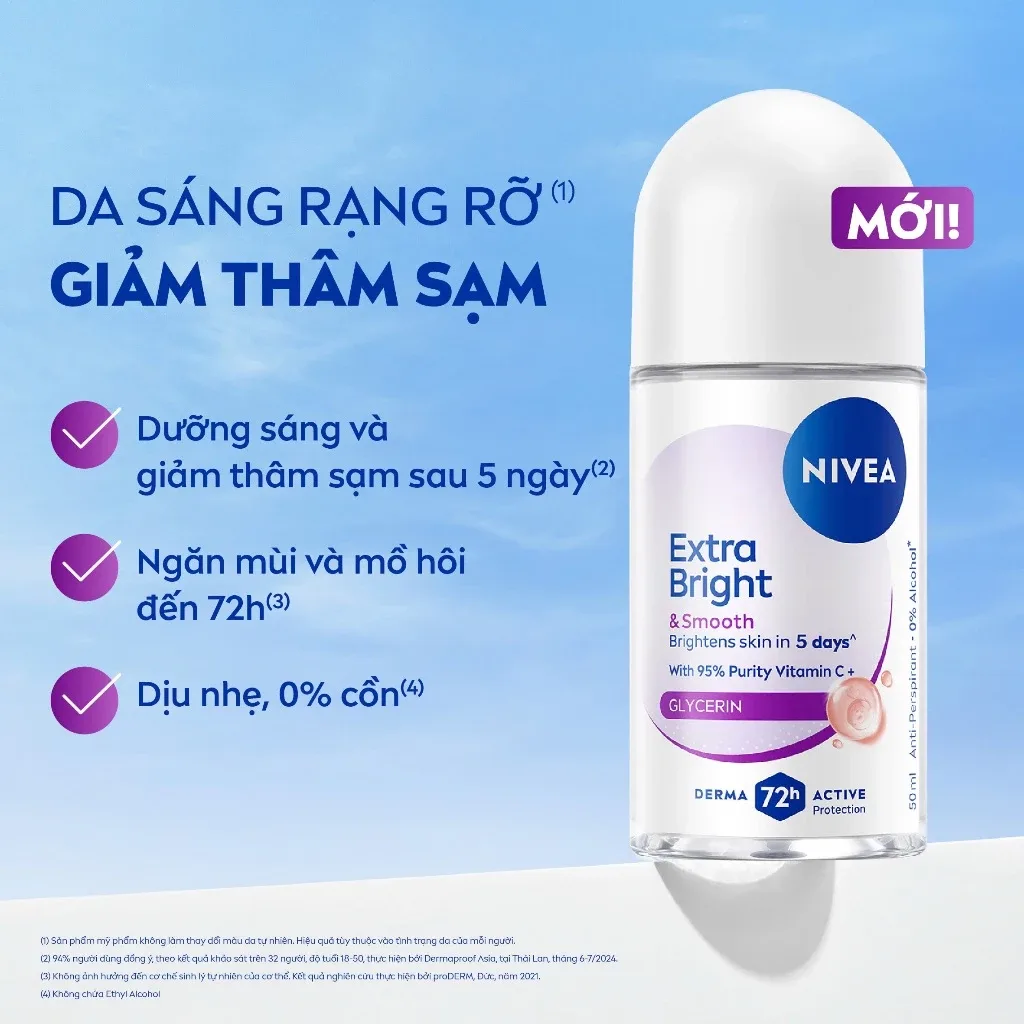 Lăn Khử Mùi Nivea Extra Bright Extra Smooth Ngăn Mồ Hôi 72 Giờ Dưỡng Sáng Vùng Da Dưới Cánh Tay 50ml 5
