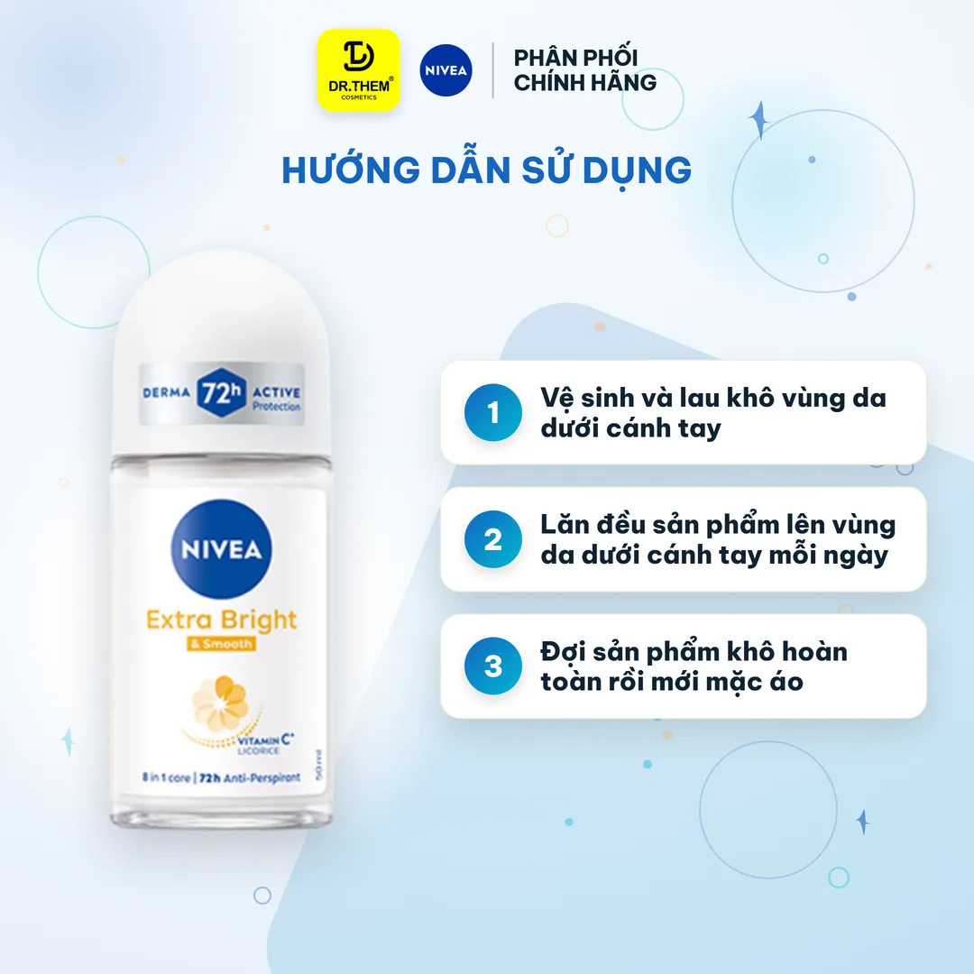 Lăn Khử Mùi Nivea Extra Bright Extra Smooth Ngăn Mồ Hôi 72 Giờ Dưỡng Sáng Vùng Da Dưới Cánh Tay 50ml 3