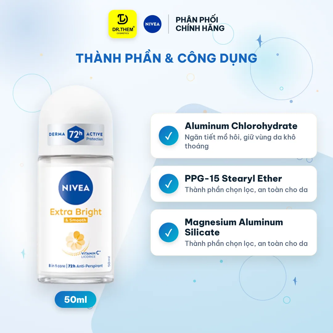 Lăn Khử Mùi Nivea Extra Bright Smooth Và Dry Comfort Ngăn Mồ Hôi 72 Giờ Dưỡng Sáng Vùng Da Dưới Cánh Tay 50ml 8
