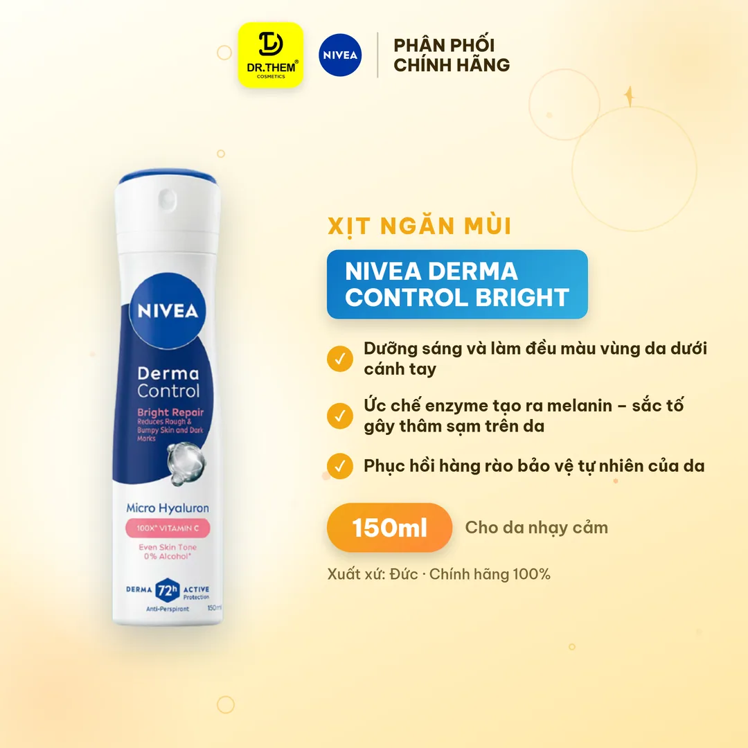 Xịt Lăn Ngăn Mùi Nivea Derma Control Bright Dưỡng Sáng Làm Đều Màu Da Vùng Dưới Cánh Tay 50ml/150ml