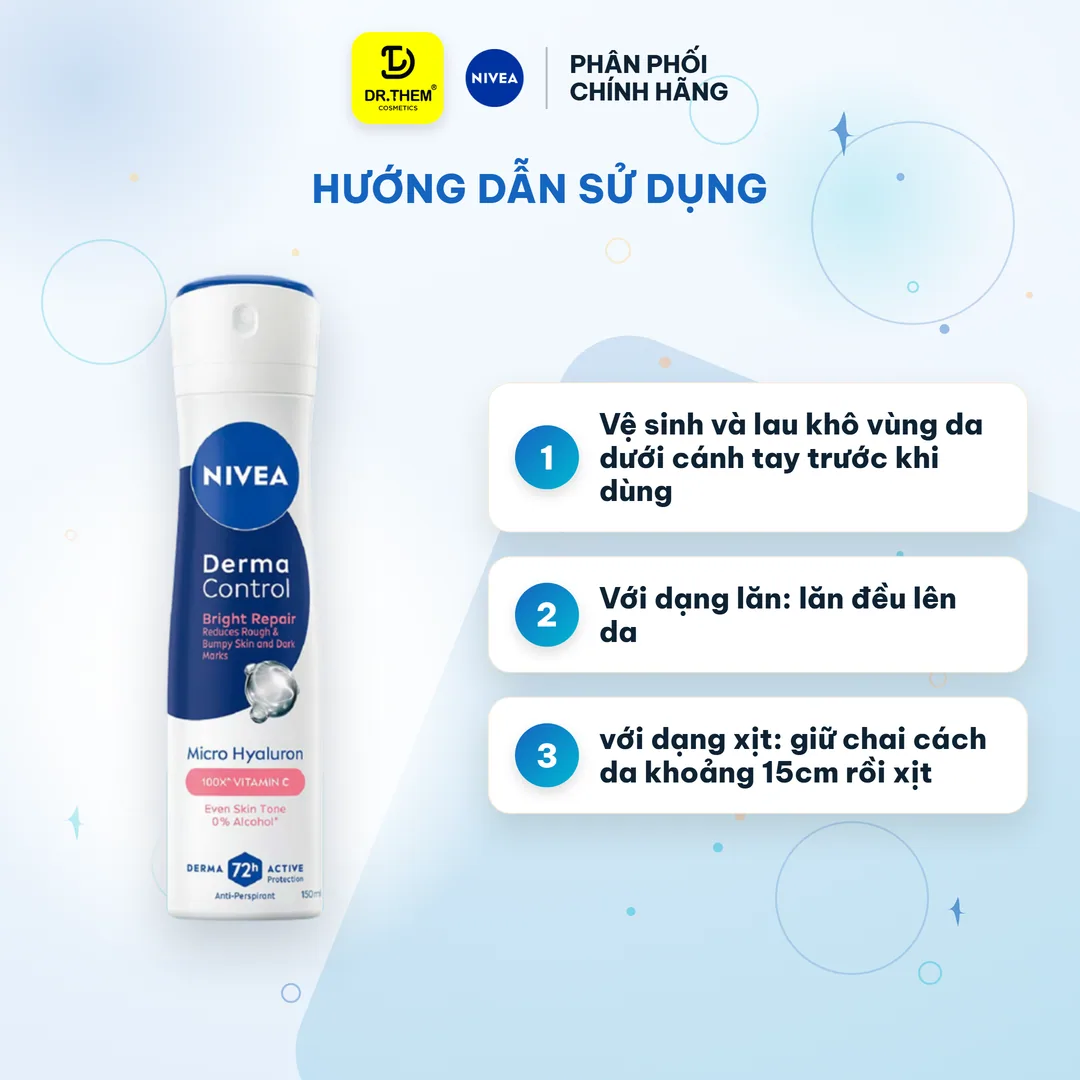 Xịt Lăn Ngăn Mùi Nivea Derma Control Bright Dưỡng Sáng Làm Đều Màu Da Vùng Dưới Cánh Tay 50ml/150ml 5