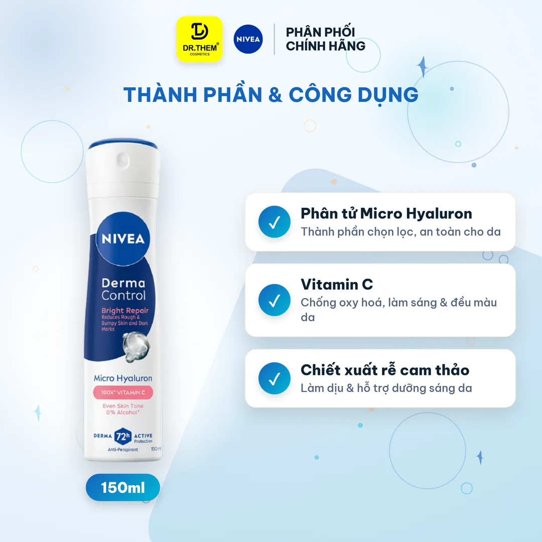 Xịt Lăn Ngăn Mùi Nivea Derma Control Bright Dưỡng Sáng Làm Đều Màu Da Vùng Dưới Cánh Tay 50ml/150ml 4