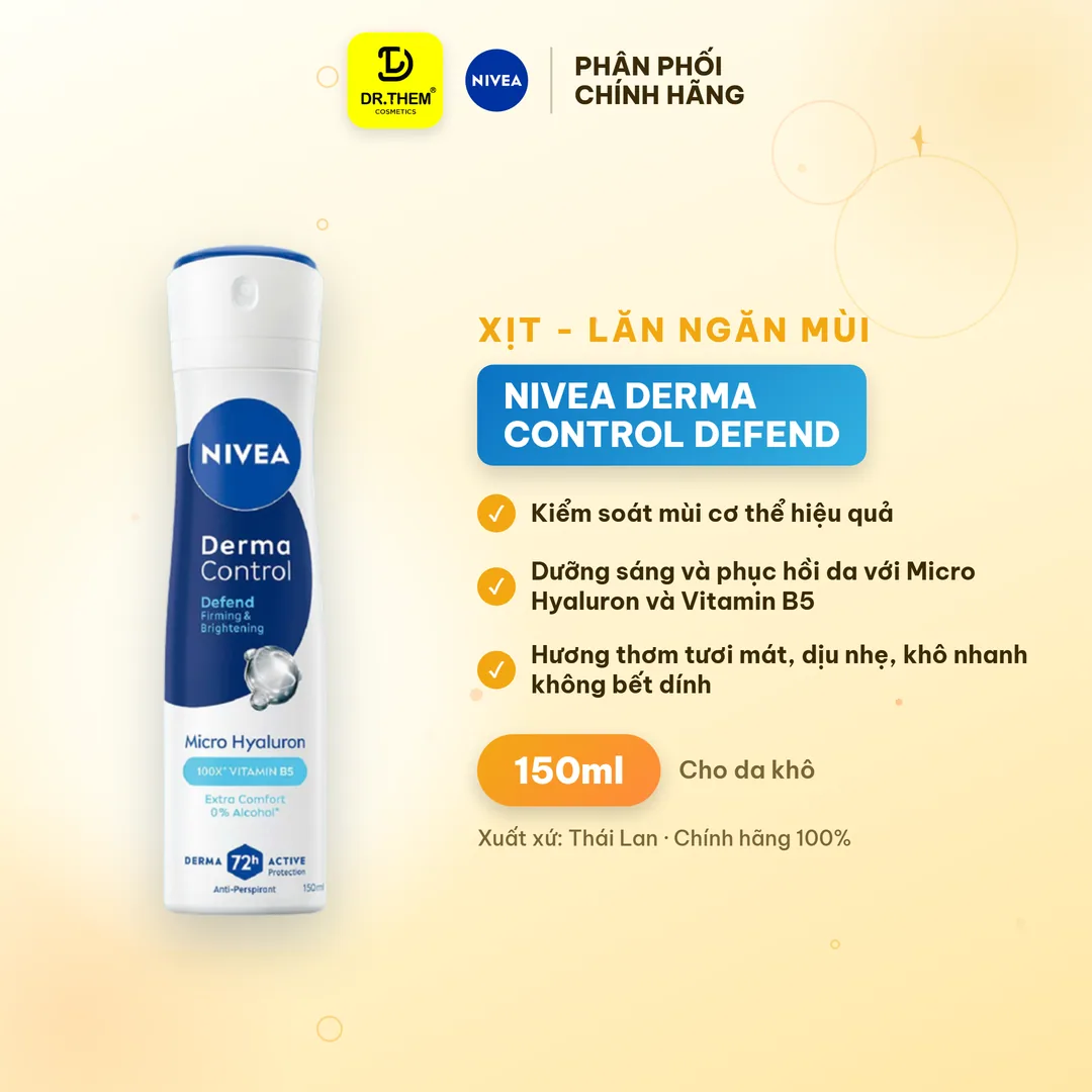 Xịt Lăn Ngăn Mùi Nivea Derma Control Defend Dưỡng Sáng Hỗ Trợ Phục Hồi Cho Da Nhạy Cảm 50ml/150ml 3