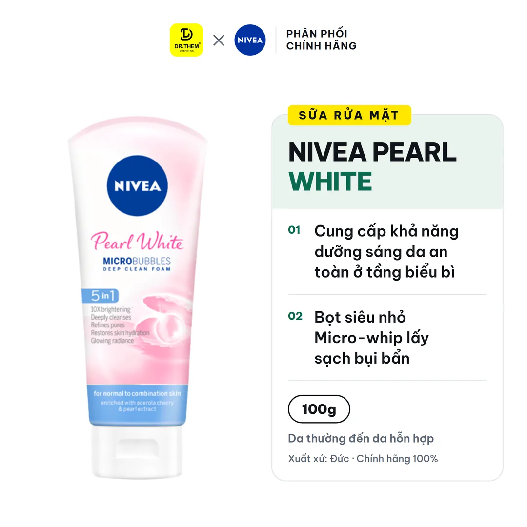 Sữa Rửa Mặt Nivea Pearl White Micro Bubbles Deep Clean Foam Ngọc Trai Hỗ Trợ Sáng Da 100g