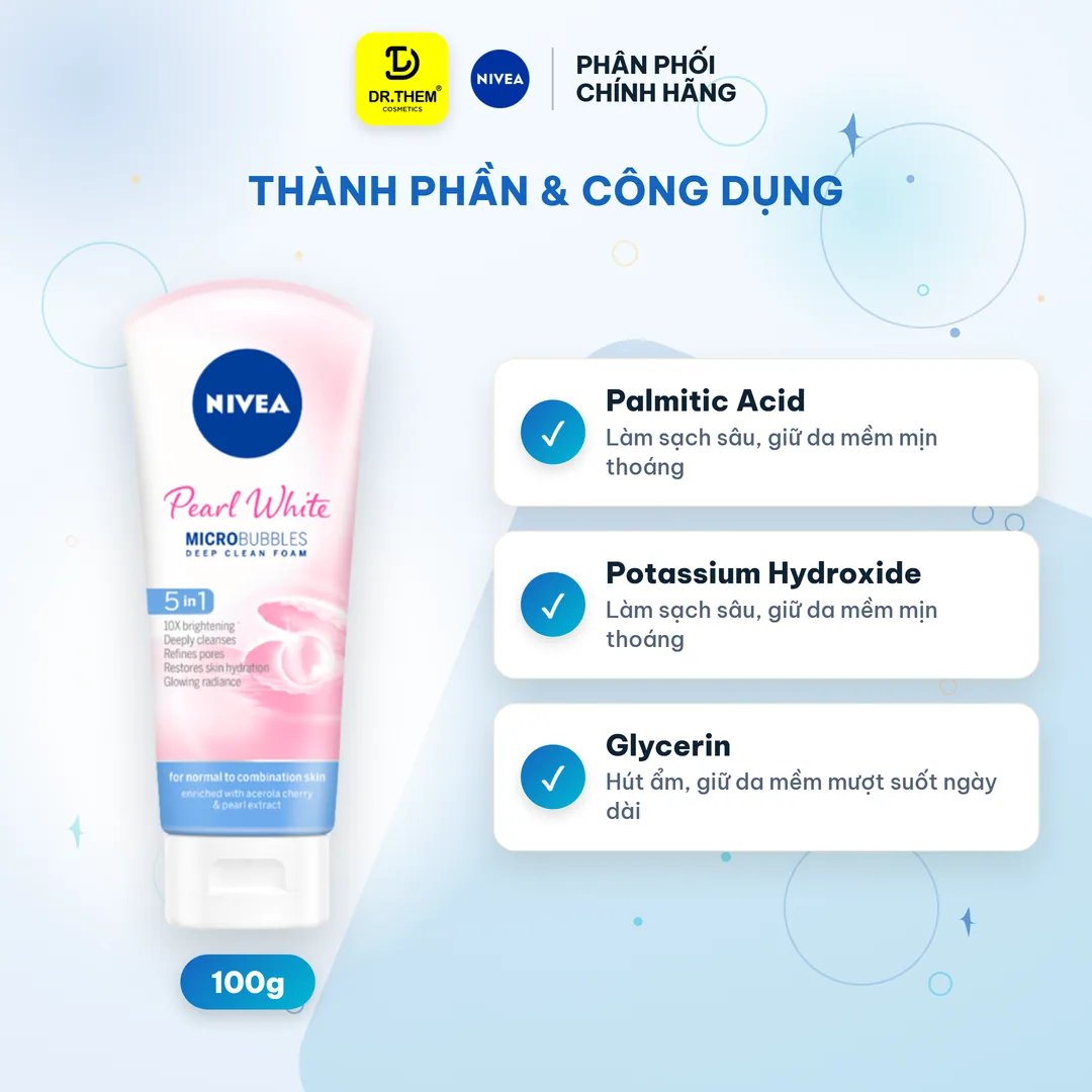 Sữa Rửa Mặt Nivea Pearl White Micro Bubbles Deep Clean Foam Ngọc Trai Hỗ Trợ Sáng Da 100g 2