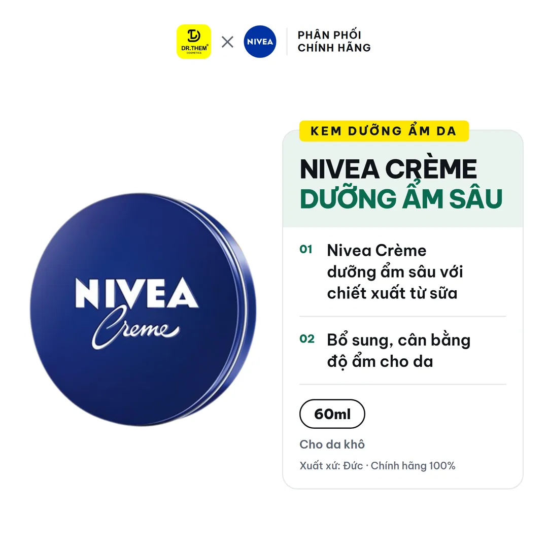 Kem Dưỡng Ẩm Da Nivea Crème Dưỡng Ẩm Sâu 24 Giờ Chiết Xuất Sữa Và Eucerit Cho Da Khô Dùng Cho Mặt Tay Toàn Thân 60ml