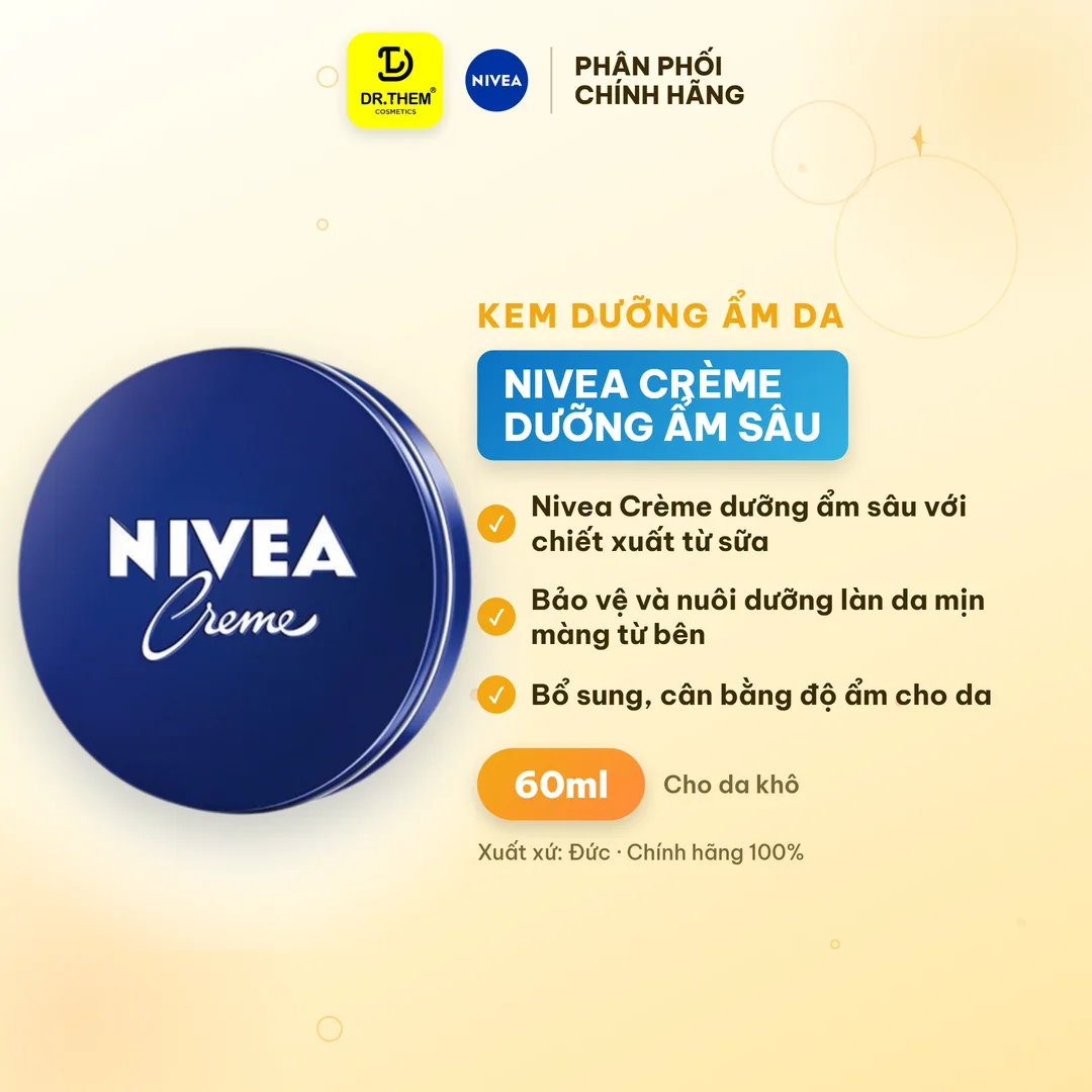 Kem Dưỡng Ẩm Da Nivea Crème Dưỡng Ẩm Sâu 24 Giờ Chiết Xuất Sữa Và Eucerit Cho Da Khô Dùng Cho Mặt Tay Toàn Thân 60ml