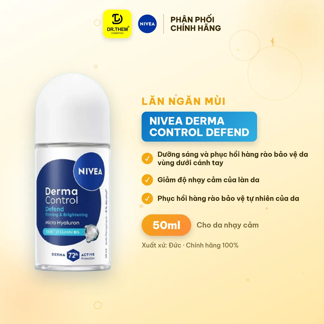Xịt Lăn Ngăn Mùi Nivea Derma Control Defend Dưỡng Sáng Hỗ Trợ Phục Hồi Cho Da Nhạy Cảm 50ml/150ml
