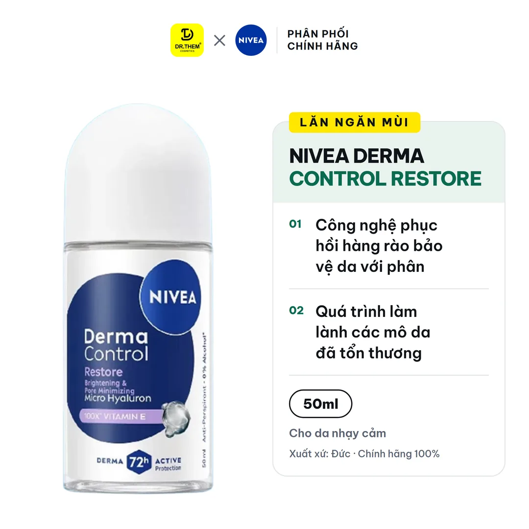 Xịt Lăn Ngăn Mùi Nivea Derma Control Restore Hỗ Trợ Phục Hồi Hàng Rào Da Thu Nhỏ Lỗ Chân Lông 50ml/150ml