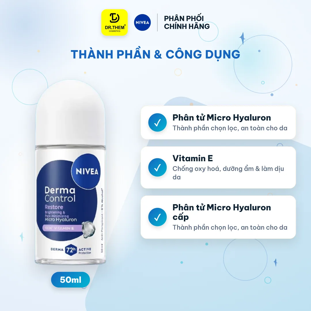 Xịt Lăn Ngăn Mùi Nivea Derma Control Restore Hỗ Trợ Phục Hồi Hàng Rào Da Thu Nhỏ Lỗ Chân Lông 50ml/150ml 7